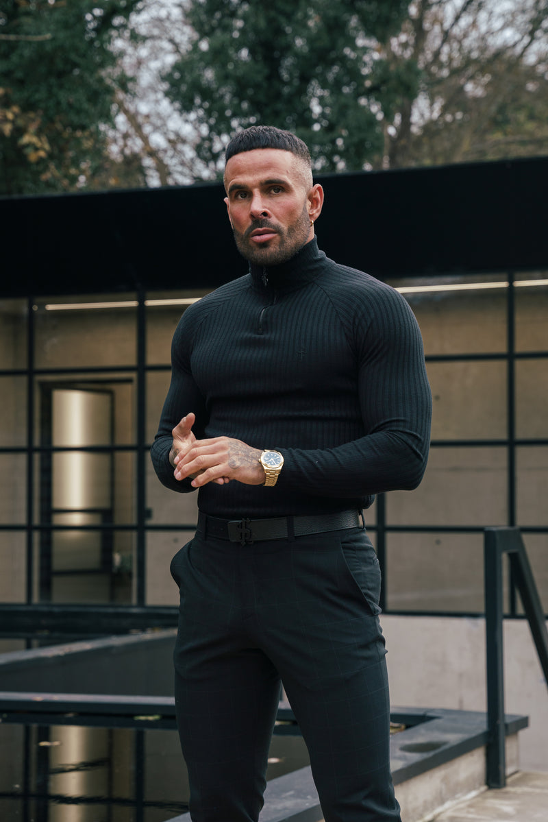 FS Classic Black Ribbed Zip Funnel Neck Raglan Long Sleeve Crew - FSH1265 (PRE ORDER 12TH DECEMBER)