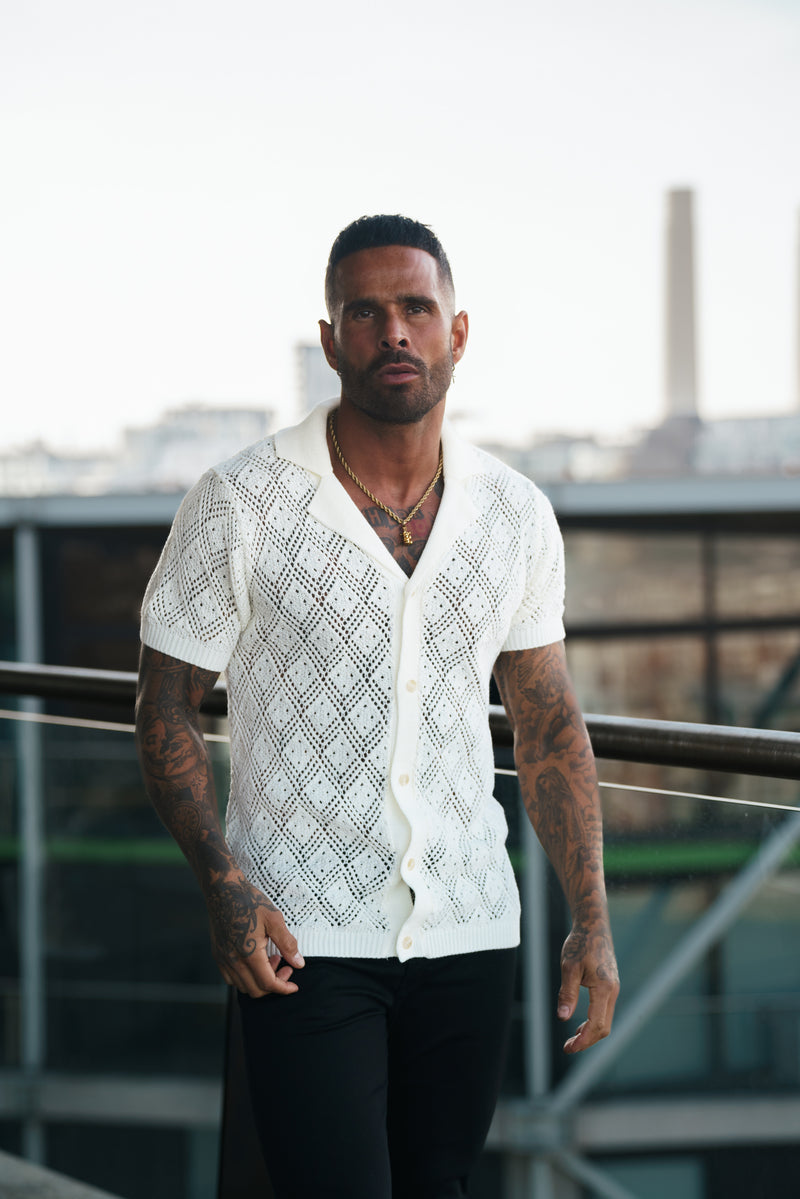 Father Sons Crochet Shirt Cream Short Sleeve - FSJ078