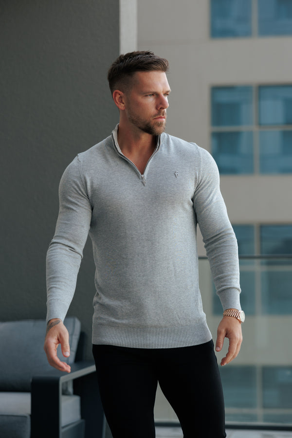 FS Light Grey Funnel Neck Knitted Jumper With FS Branding - FSN193