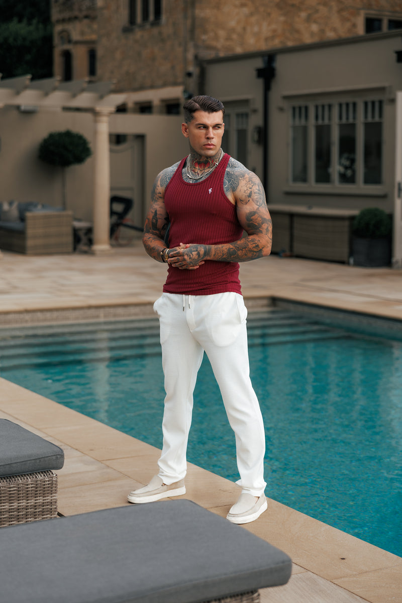 Father Sons Classic Burgundy / White Ribbed Knit Super Slim Vest - FSH1326