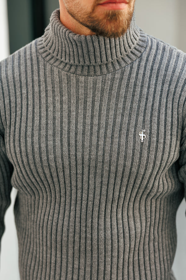 Father Sons Ribbed Knit Charcoal Roll Neck Jumper - FSJ117 (PRE ORDER 12TH NOVEMBER)