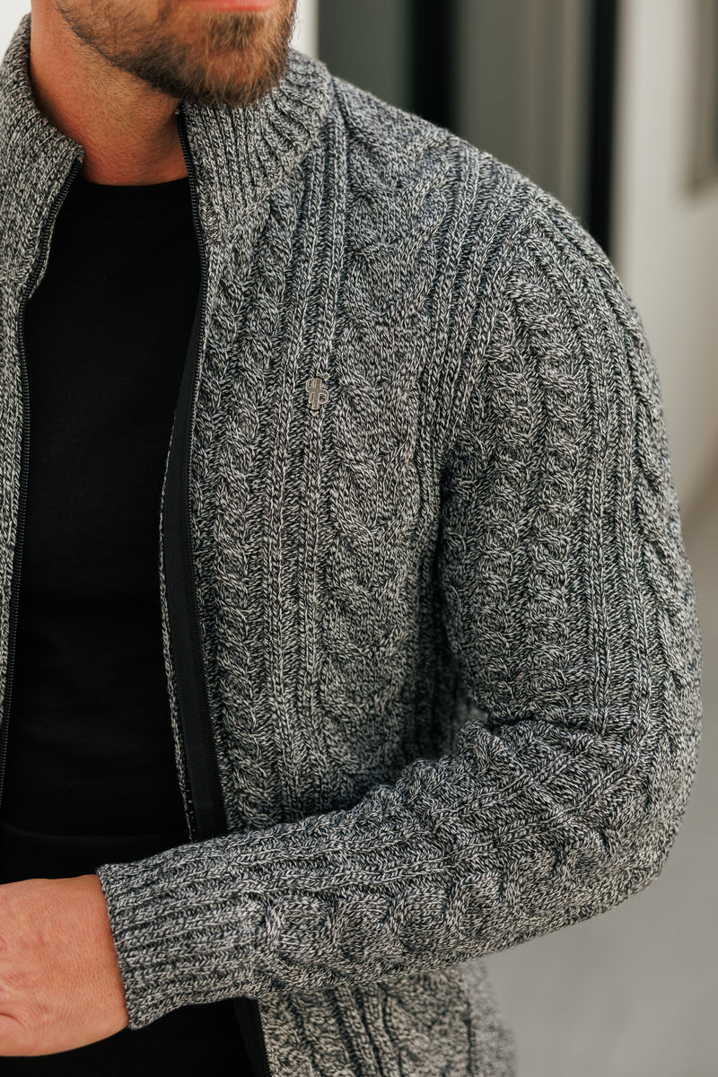 Father Sons Funnel Neck Full Zip Cardigan Black / White Two Tone -  FSJ145 (PRE ORDER 21ST DECEMBER)