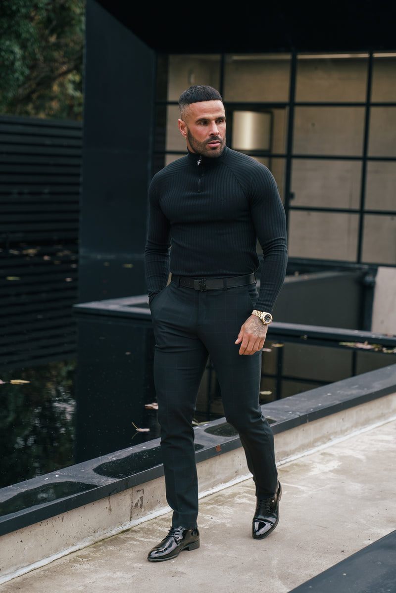 FS Classic Black Ribbed Zip Funnel Neck Raglan Long Sleeve Crew - FSH1265 (PRE ORDER 12TH DECEMBER)