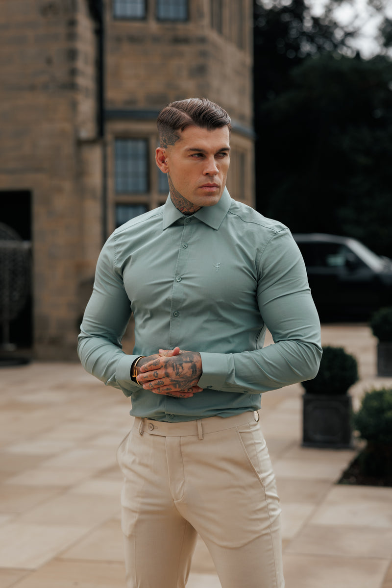Father Sons Muscle Fit Advanced Stretch Khaki with Cutaway Collar  - FS1200