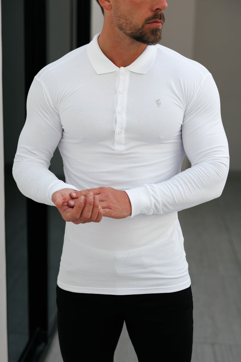 Father Sons Classic White / Silver Polo Shirt Long Sleeve - FSH1397