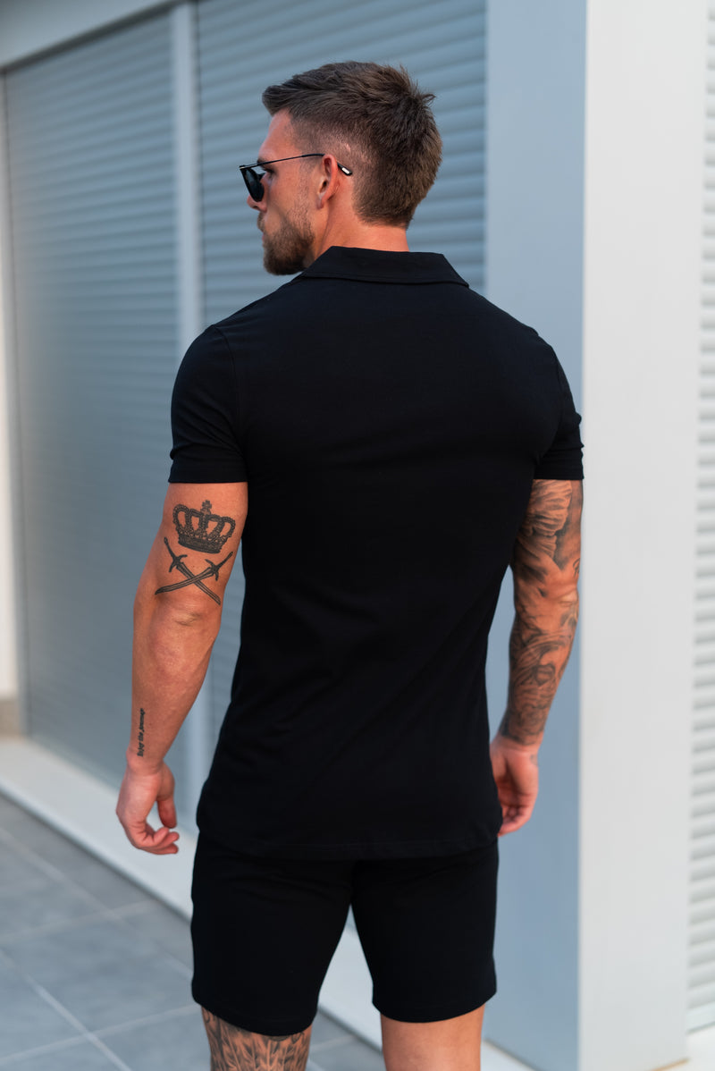 Father Sons Stretch Black / Silver Pique Revere Shirt Short Sleeve - FSH1355