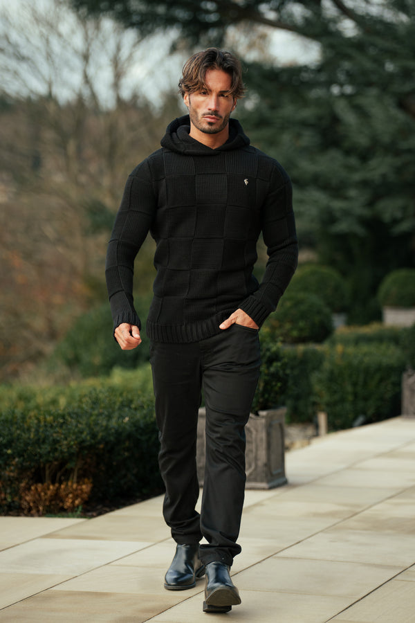 Father Sons Black Checkerboard Knitted Hoodie - FSJ135 (PRE ORDER 11TH DECEMBER)