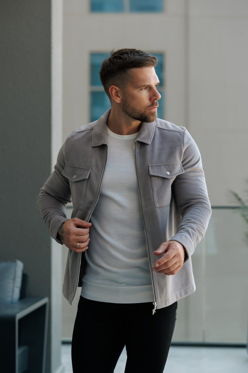 FS Brushed Zipped Plain Jacket Light Grey - FSN173