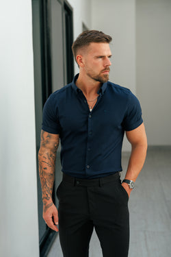 Father Sons Classic Stretch Oxford Short Sleeve Navy with Button Down Collar - FS1231