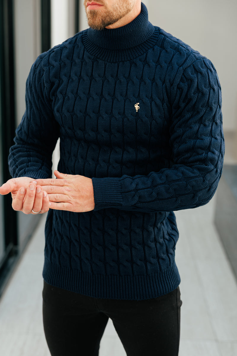 Father Sons Link Weave Knit Navy Roll Neck Jumper - FSJ103 (PRE ORDER 12TH NOVEMBER)