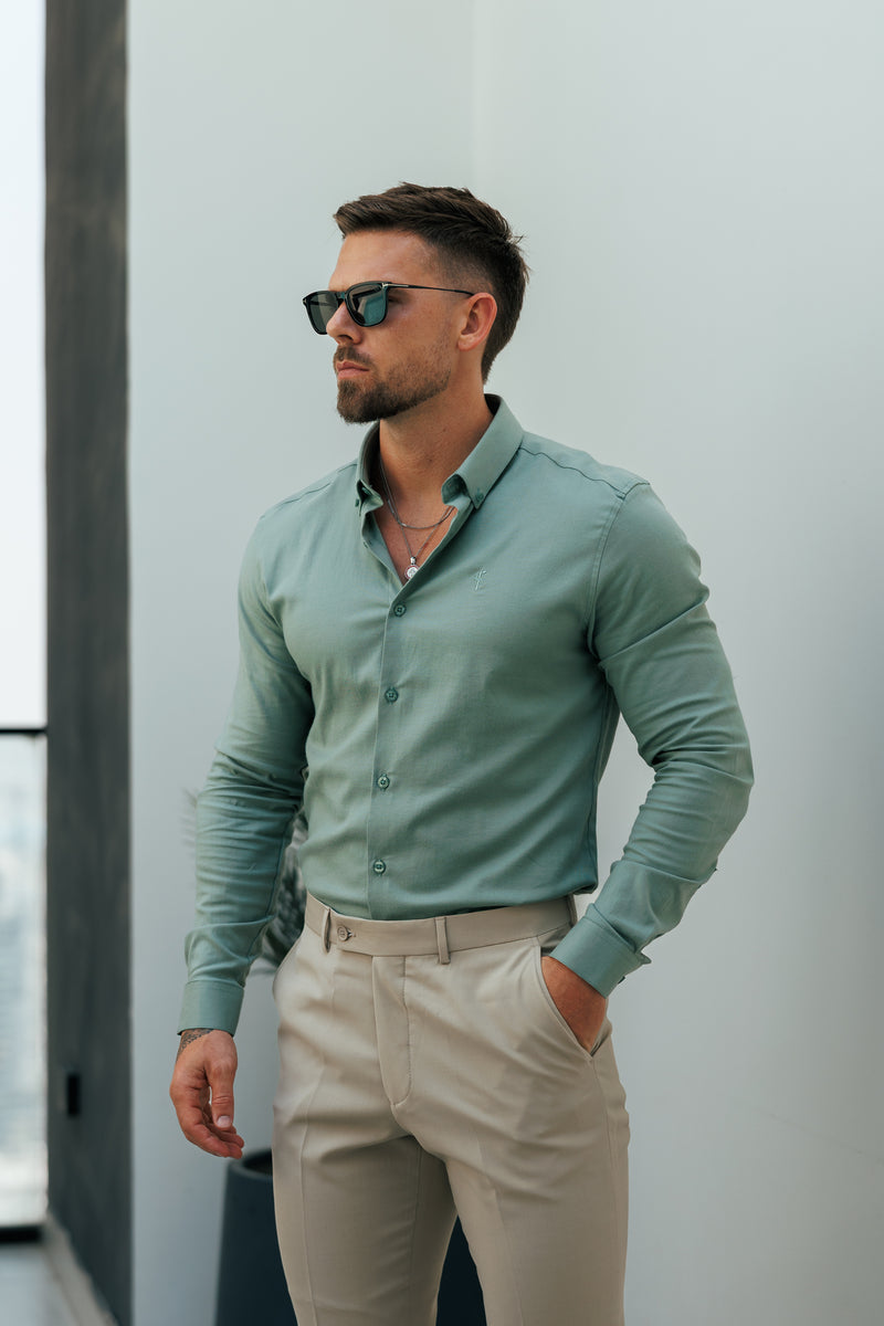 Father Sons Classic Stretch Oxford Long Sleeve Smoke Green with Button Down Collar - FS1217