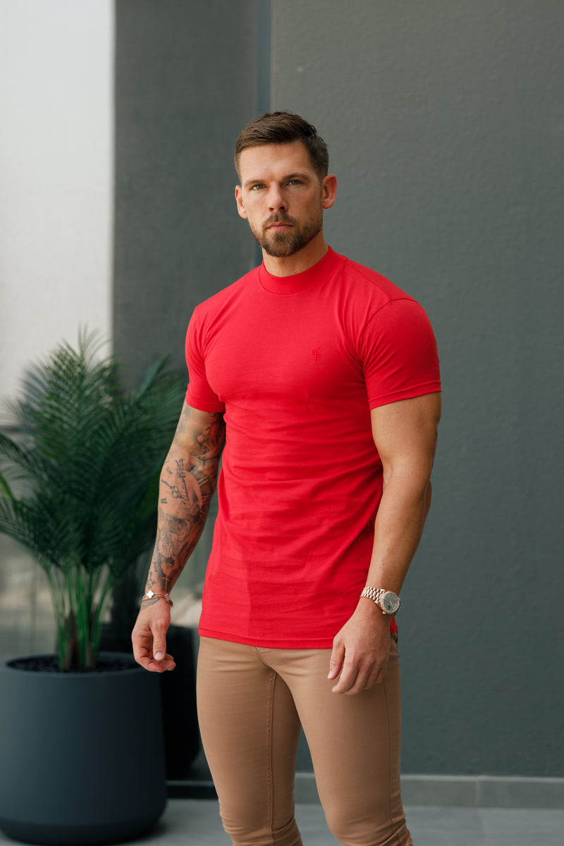 FS Ribbed High Neck Crew Short Sleeve Red - FSH1138