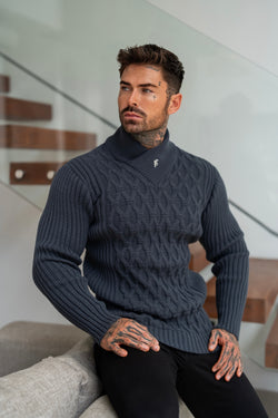 Father Sons Chunky Cable Knit Gun Powder / Charcoal Jumper - FSJ065