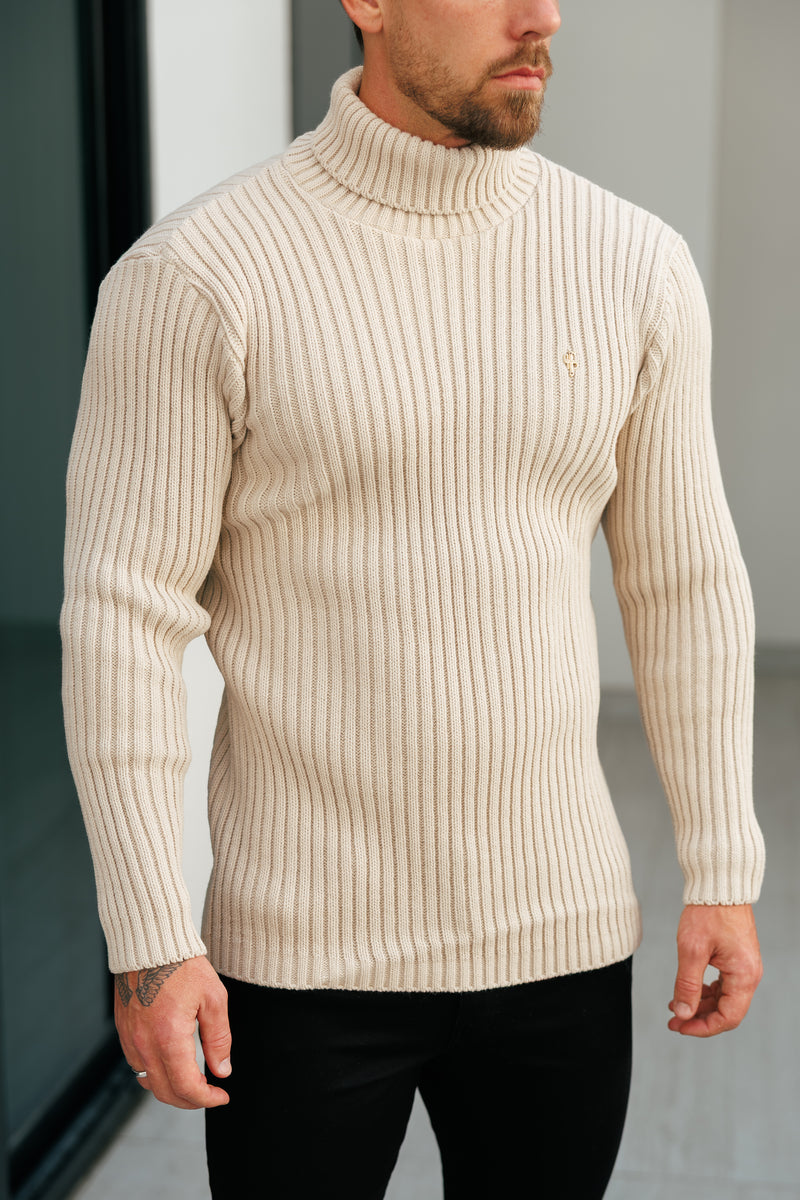 Father Sons Ribbed Knit Beige Roll Neck Jumper - FSJ112 (PRE ORDER 12TH NOVEMBER)