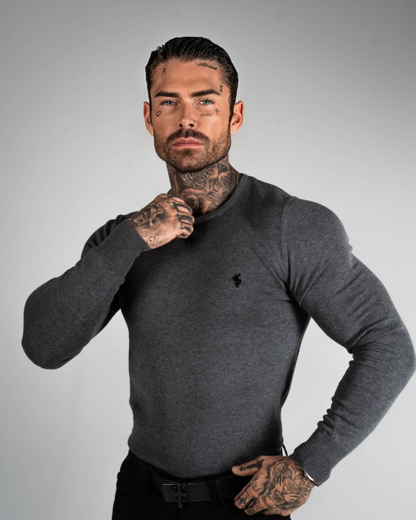 FS Charcoal Crew Neck Knitted Jumper With FS Branding - FSN198