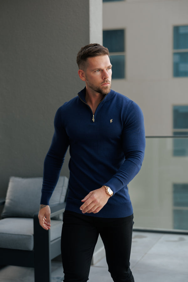 FS Navy Funnel Neck Knitted Jumper With FS Branding - FSN191