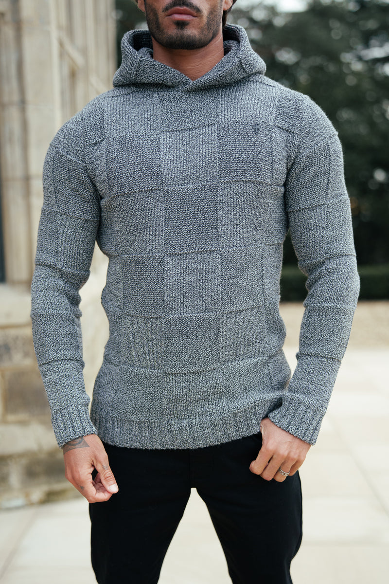 Father Sons Black / White Two Tone Checkerboard Knitted Hoodie - FSJ134 (PRE ORDER 11TH DECEMBER)