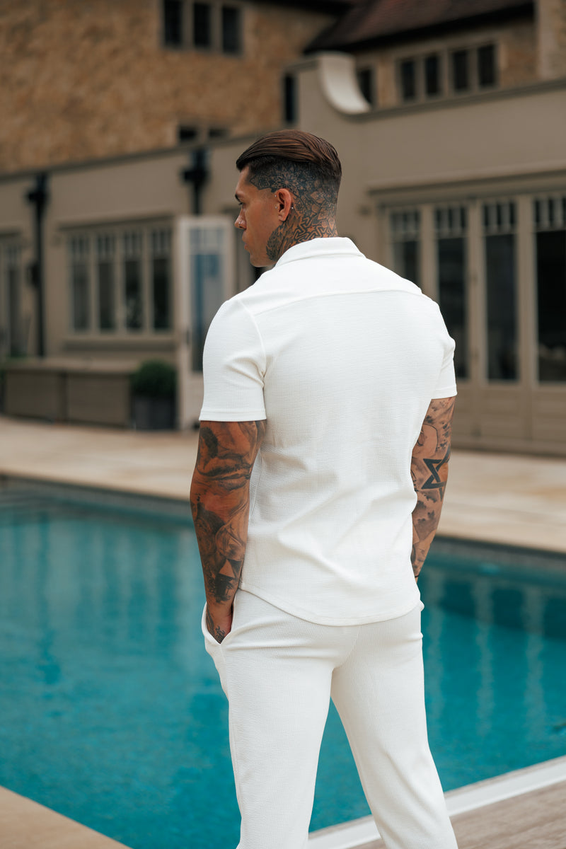 Father Sons Jersey Cord Stretch White Revere Shirt Short Sleeve - FSR017