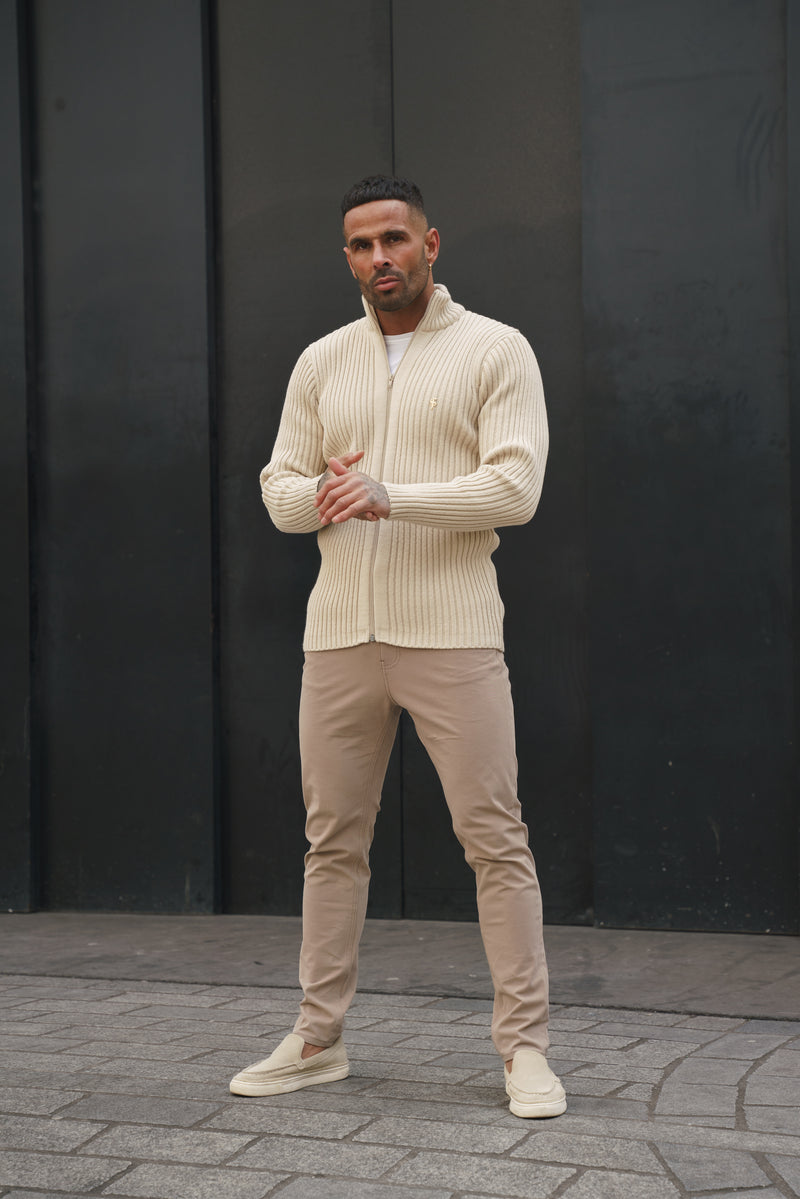 Father Sons Chunky Beige Ribbed Zipped Cardigan - FSJ069 (PRE ORDER 28TH FEBRUARY)