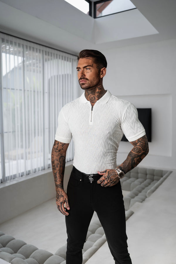 Father Sons Classic Jacquard White Chevron Zipped Polo - FSR020