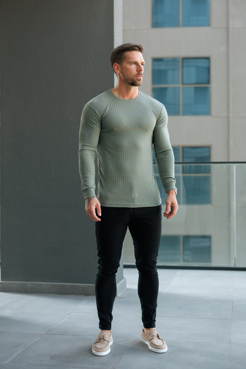 Father Sons Classic Olive Ribbed Knit Jumper With Tonal Embroidery - FSH1285