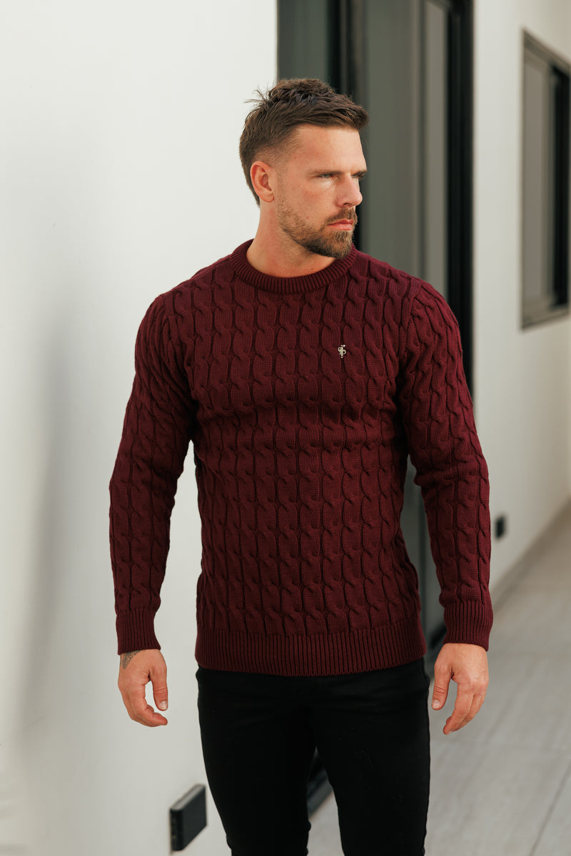 Father Sons Link Weave Knit Wine Crew Neck Jumper - FSJ131