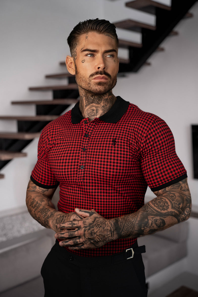 Father Sons Black / Red Printed Check Polo Shirt - FSH1259