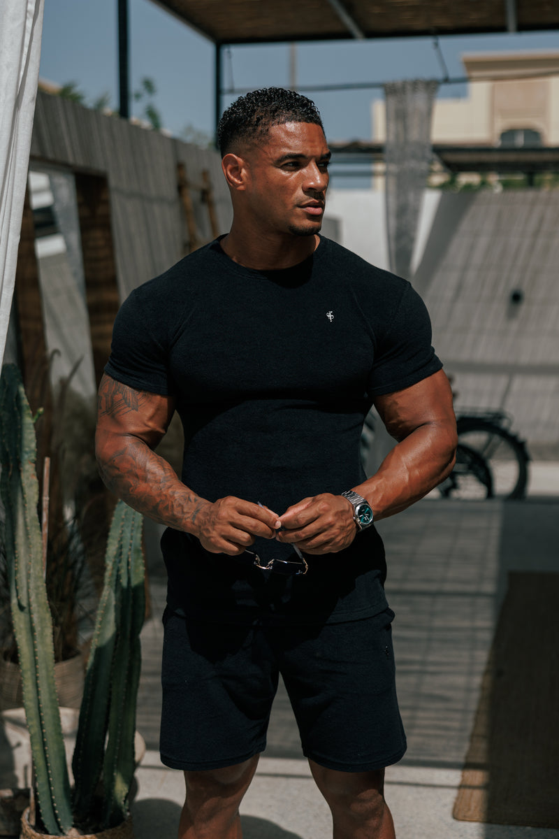 Father Sons Black Towelling Shorts - FSH817