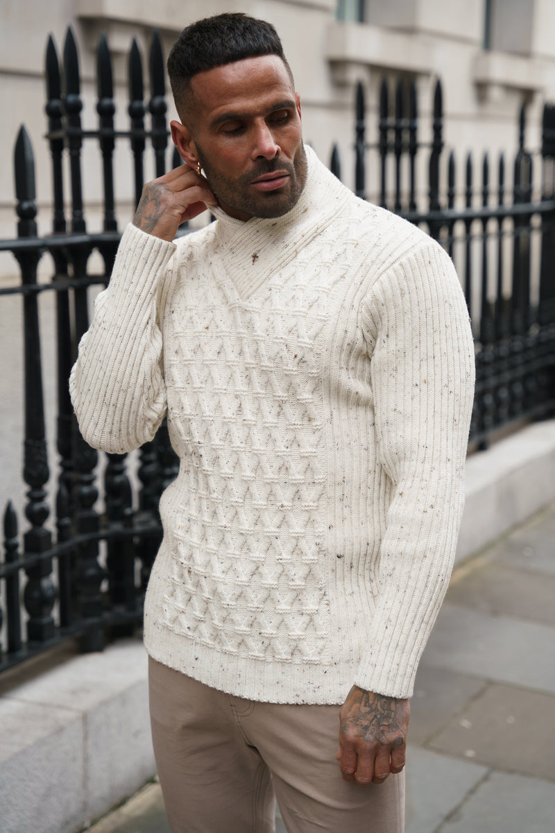 Father Sons Chunky Cable Knit Natural with Colour Fleck Jumper - FSJ067