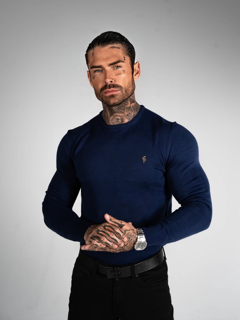 FS Navy Crew Neck Knitted Jumper With FS Branding - FSN197