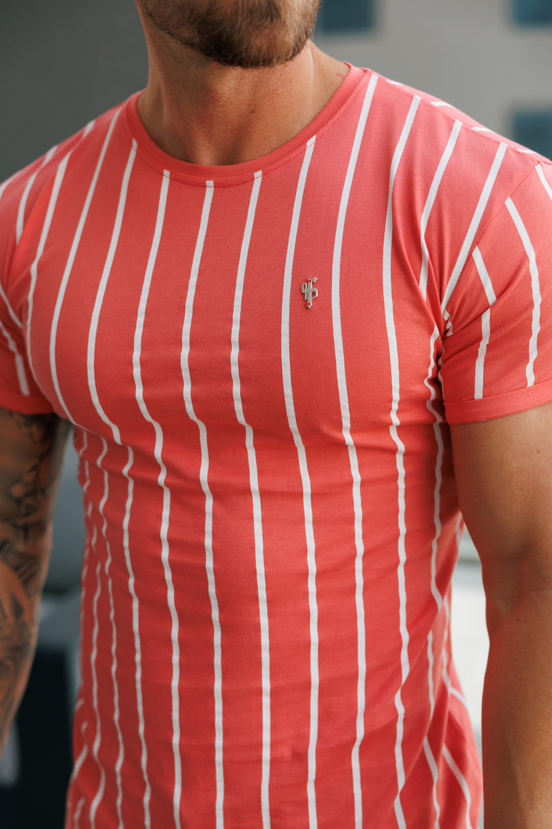 Father Sons Printed Coral / White Stripe Fitted T Shirt - FSH1171