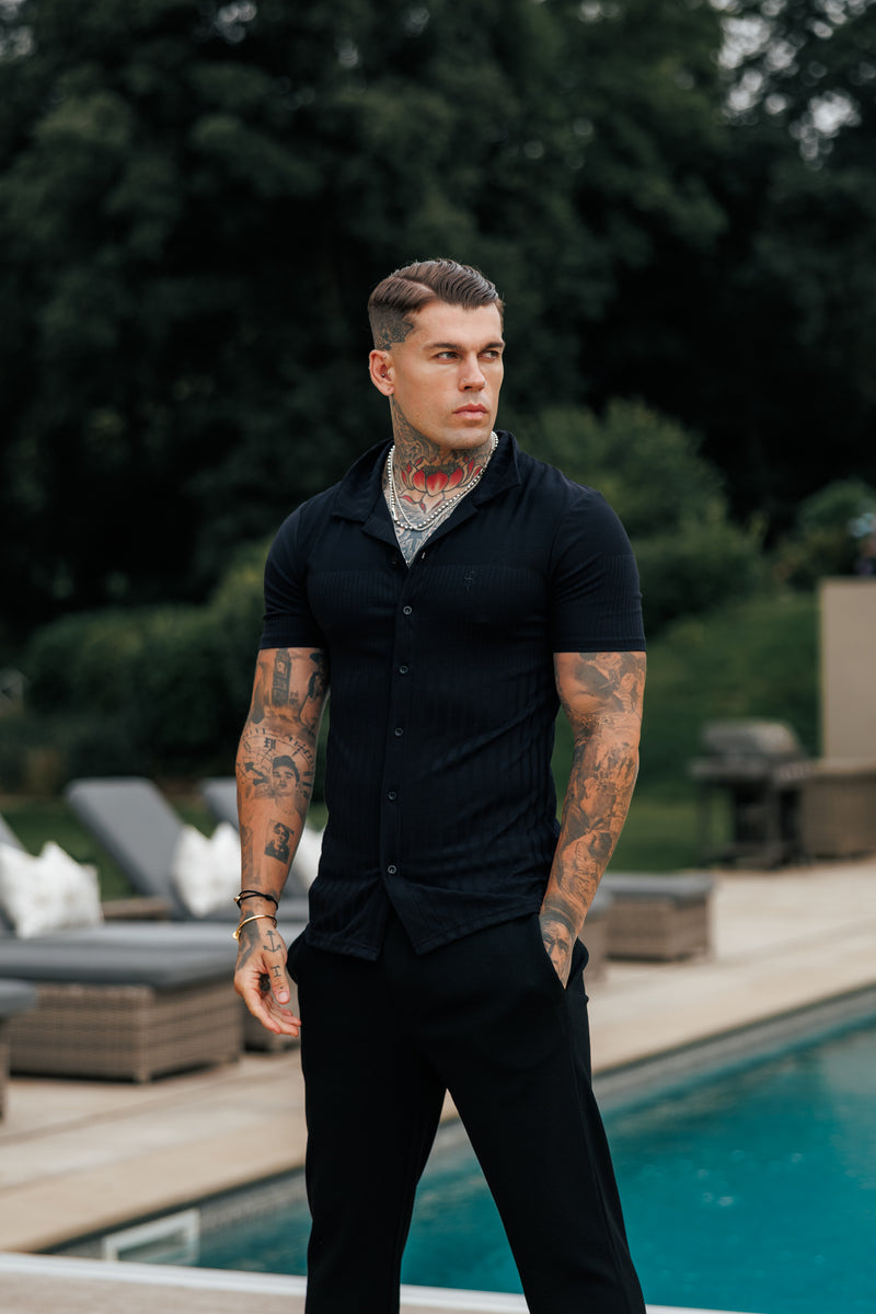 Father Sons Jersey Revere Vertical Stripe Black Shirt Short Sleeve - FSR024