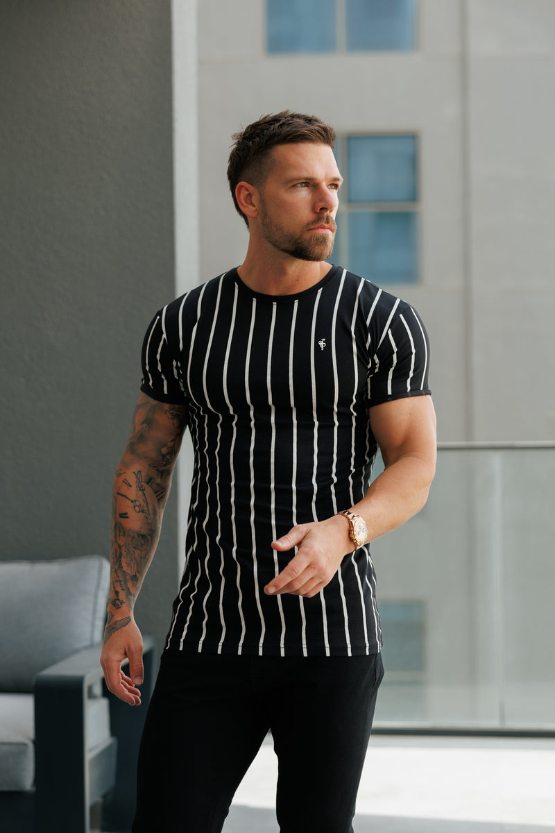 Father Sons Printed Black / White Stripe Fitted T Shirt - FSH1167