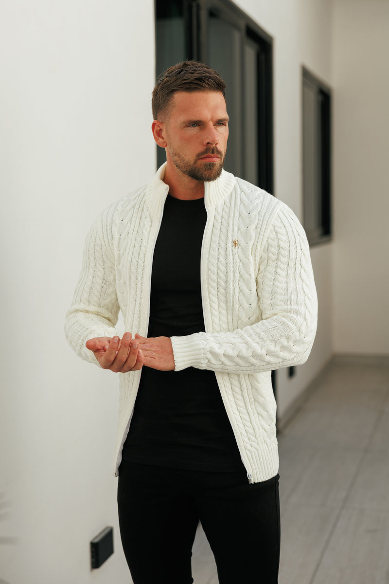 Father Sons Funnel Neck Full Zip Cardigan Cream -  FSJ143 (PRE ORDER 21ST DECEMBER)