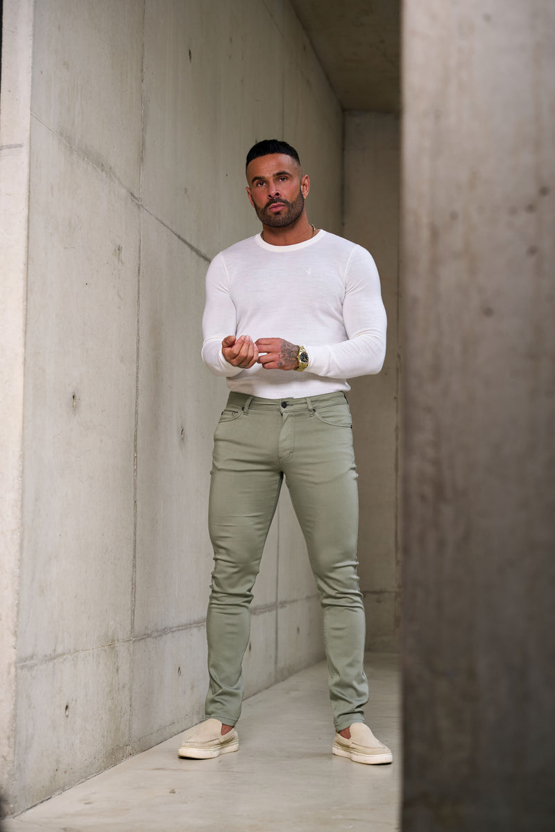 Father Sons Slim Stretch Olive Relaxed Sateen Trousers - FSH1304  (PRE ORDER 30TH NOVEMBER)