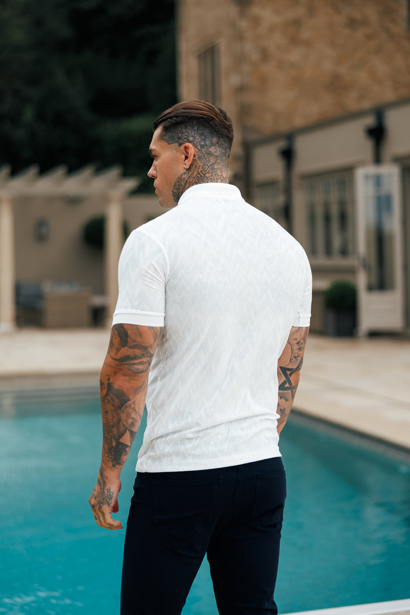 Father Sons Classic Jacquard White Chevron Zipped Polo - FSR020