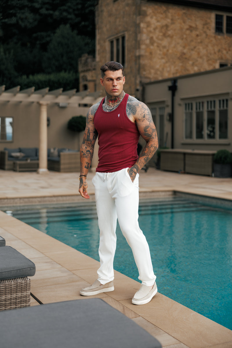 Father Sons Classic Burgundy / White Ribbed Knit Super Slim Vest - FSH1326