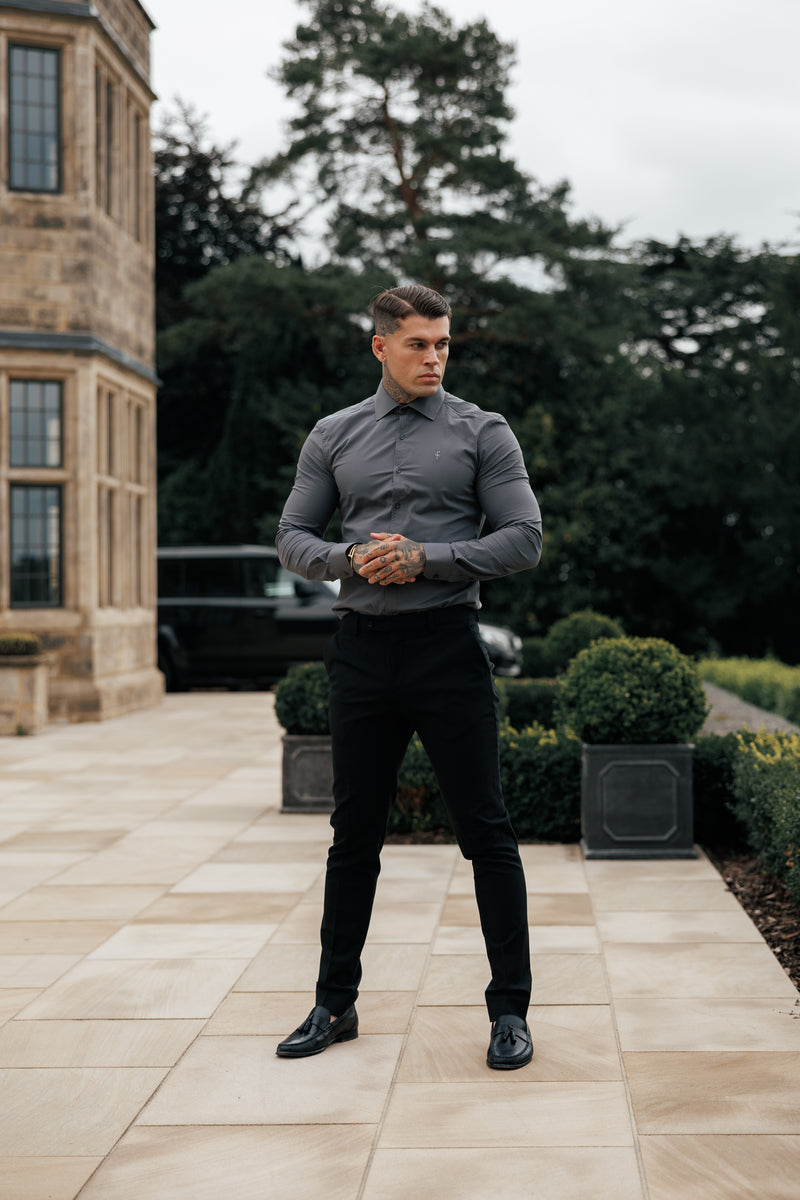 Father Sons Muscle Fit Advanced Stretch Charcoal with Cutaway Collar  - FS1202
