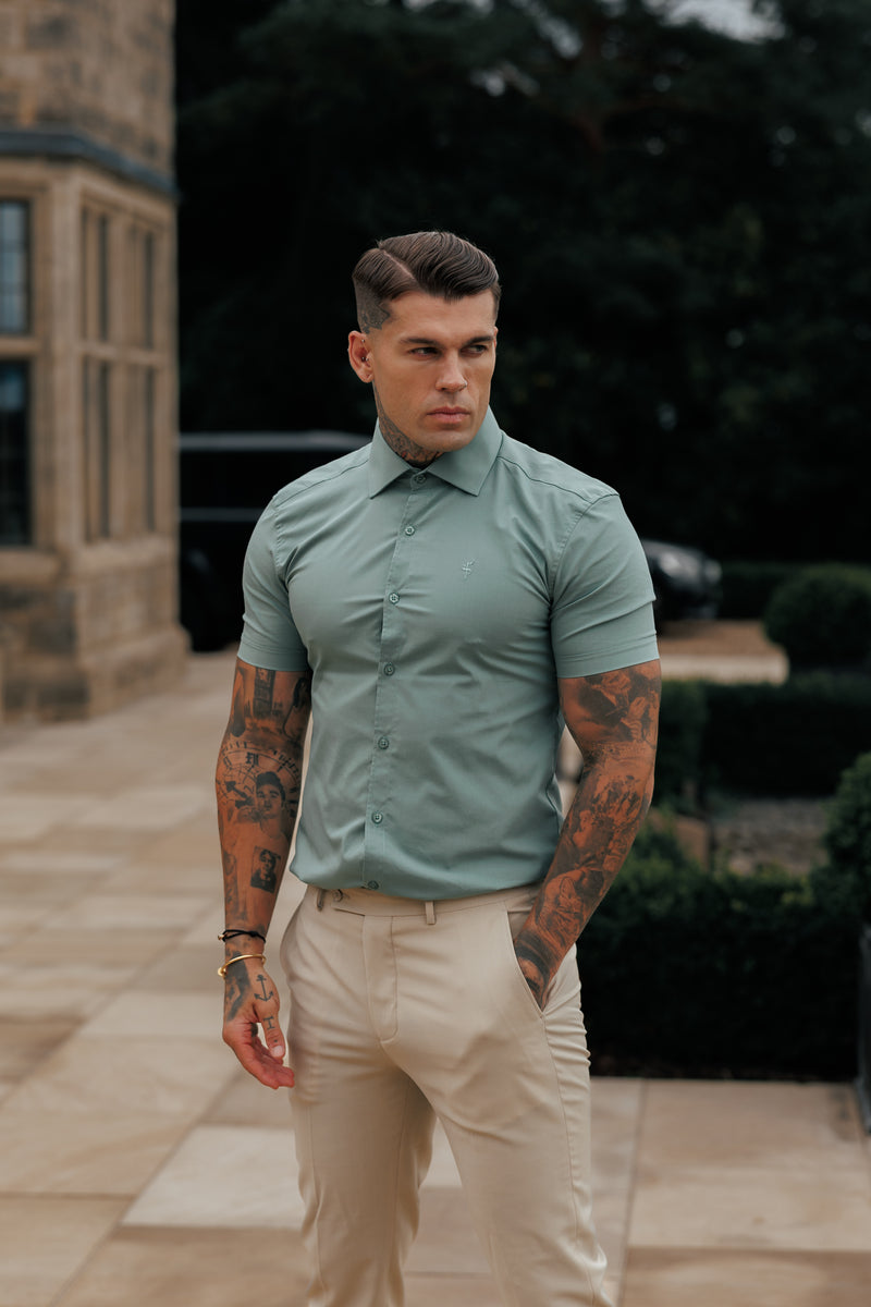 Father Sons Muscle Fit Advanced Stretch Khaki Short Sleeve with Cutaway Collar - FS1204