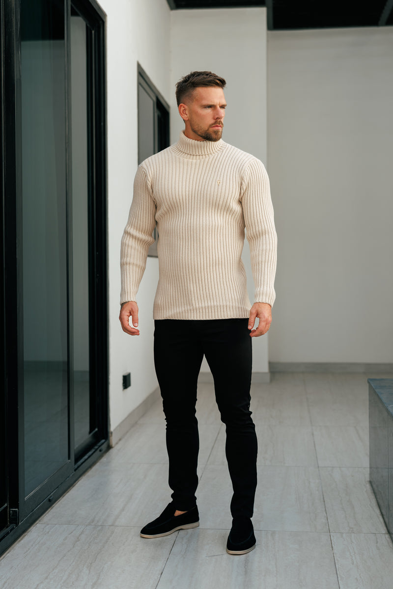 Father Sons Ribbed Knit Beige Roll Neck Jumper - FSJ112 (PRE ORDER 12TH NOVEMBER)
