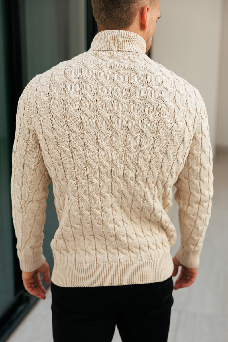 Father Sons Link Weave Knit Beige Roll Neck Jumper - FSJ100 (PRE ORDER 12TH NOVEMBER)