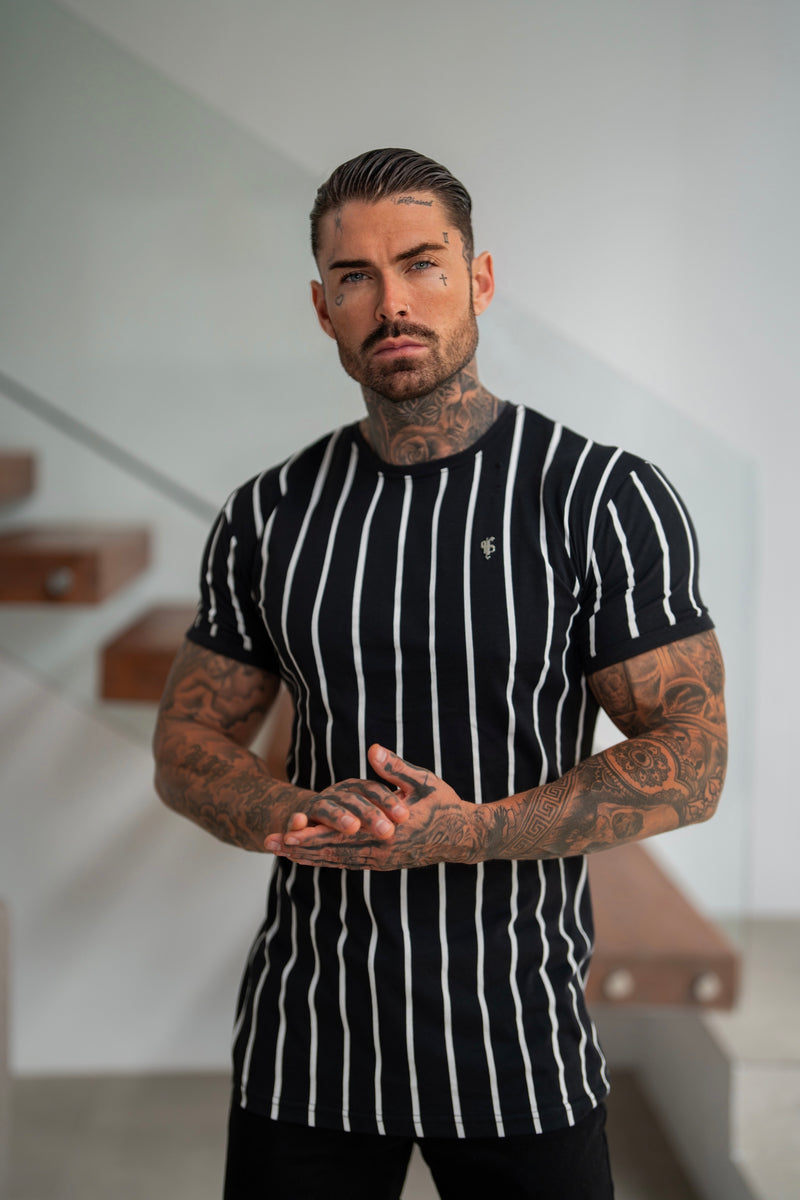 Father Sons Printed Black / White Stripe Fitted T Shirt - FSH1167