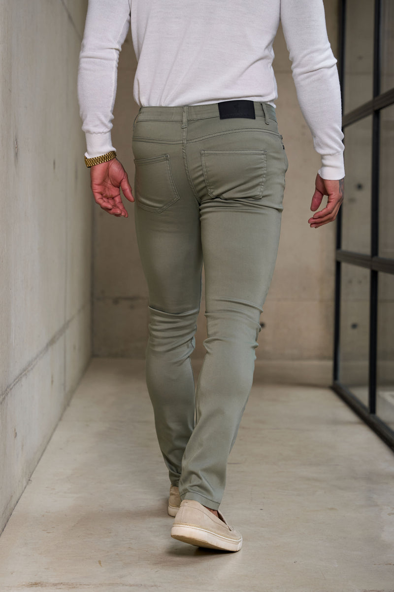 Father Sons Slim Stretch Olive Relaxed Sateen Trousers - FSH1304  (PRE ORDER 30TH NOVEMBER)