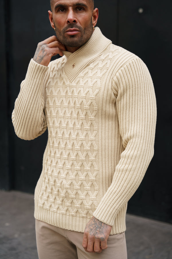 Father Sons Chunky Cable Knit Beige Jumper - FSJ062