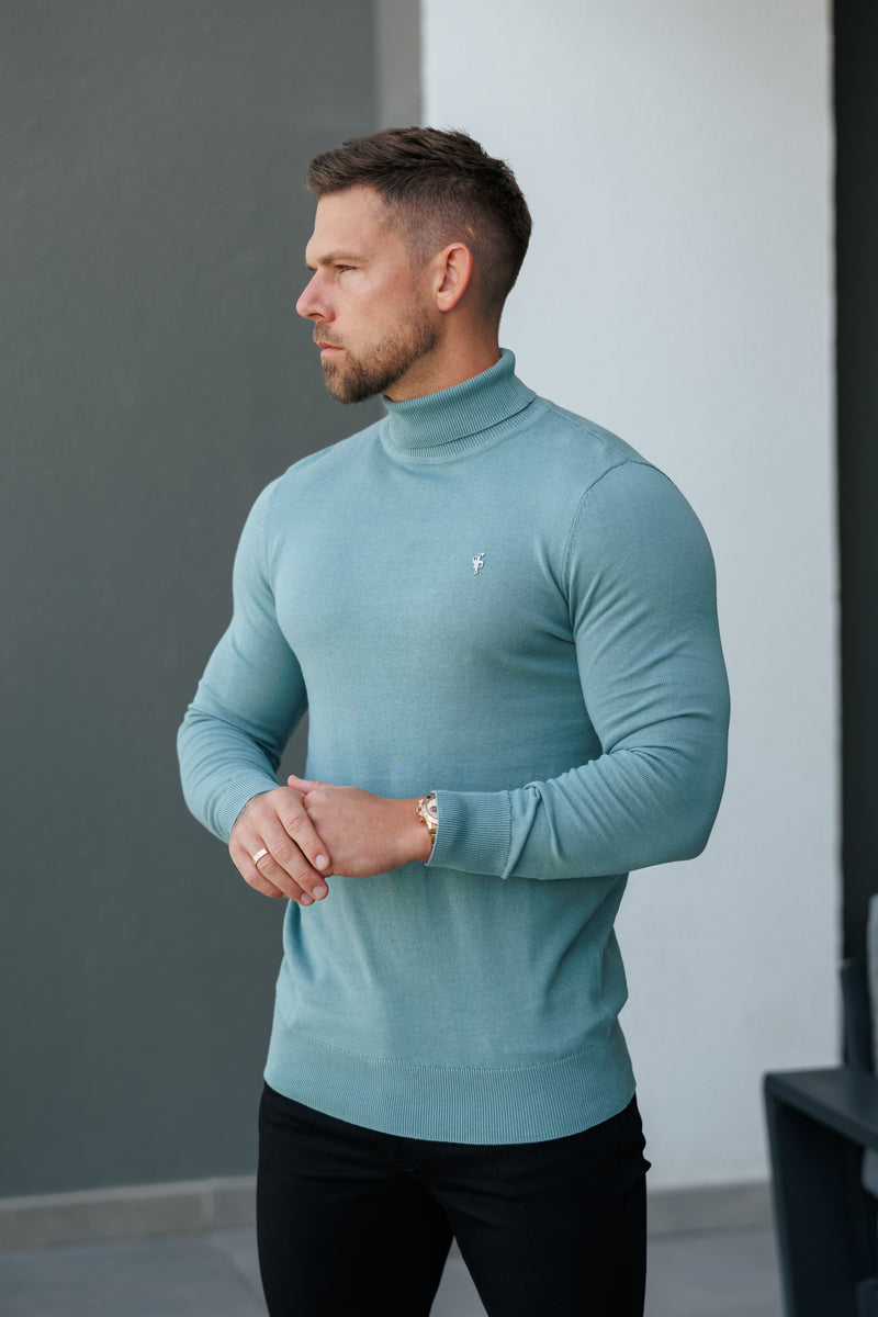 FS Teal Roll Neck Knitted Jumper With FS Branding - FSN205