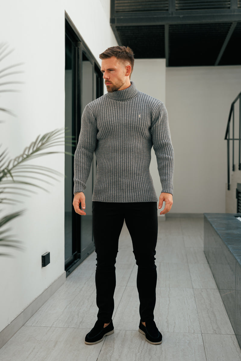Father Sons Ribbed Knit Charcoal Roll Neck Jumper - FSJ117 (PRE ORDER 12TH NOVEMBER)