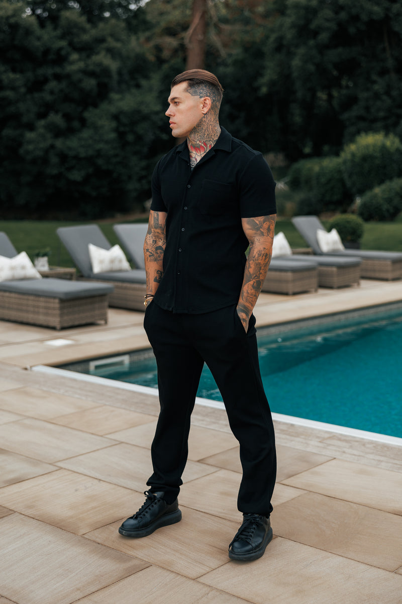 Father Sons Jersey Cord Stretch Black Revere Shirt Short Sleeve - FSR018