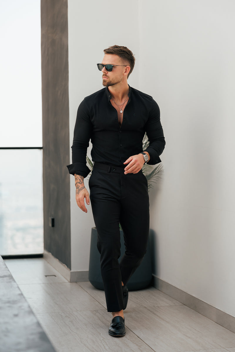 FS Super Slim Scuba Black Long Sleeve Stretch with Grandad Collar - FS1171