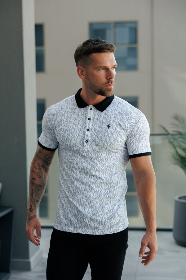 Father Sons White / Black Geo Printed Polo Shirt - FSH1233