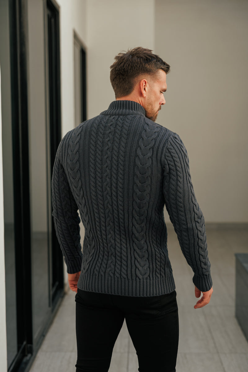 Father Sons Funnel Neck Full Zip Cardigan Gunpowder -  FSJ147 (PRE ORDER 21ST DECEMBER)